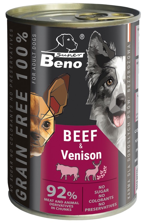 Beno Bezzbożowa Mokra Karma dla psów MIX 12x 415g Puszki dla psa 92% Mięsa