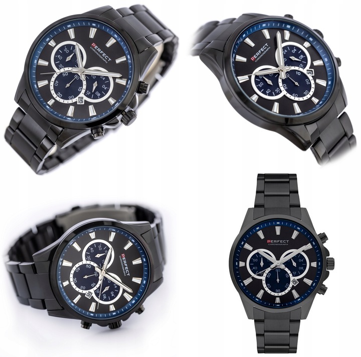 ZEGAREK MĘSKI PERFECT TONY +BOX +GRAWER złoty datownik cyfry czytelny