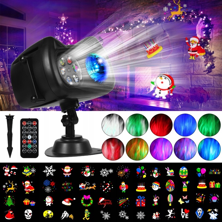 PROJEKTOR LASEROWY ŚWIĄTECZNY ZEWNĘTRZNY GWIAZD RGB PILOT 72 WZORÓW RZUTNIK