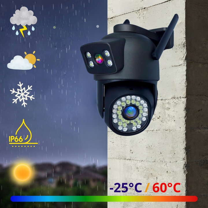PODWÓJNA KAMERA WIFI IP ZEWNĘTRZNA OBROTOWA ŚLEDZENIE 2X3MPX DOŚWIETLENIE