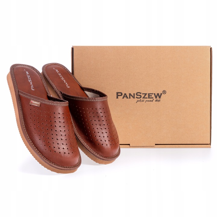 PanSzew Kapcie Męskie SKÓRZANE Pantofle KLASYCZNE z Dziurkami 40-46