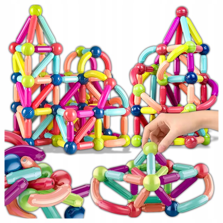 Klocki Magnetyczne Konstrukcyjne Edukacyjne Dla Dzieci Duże Elementy 98 El