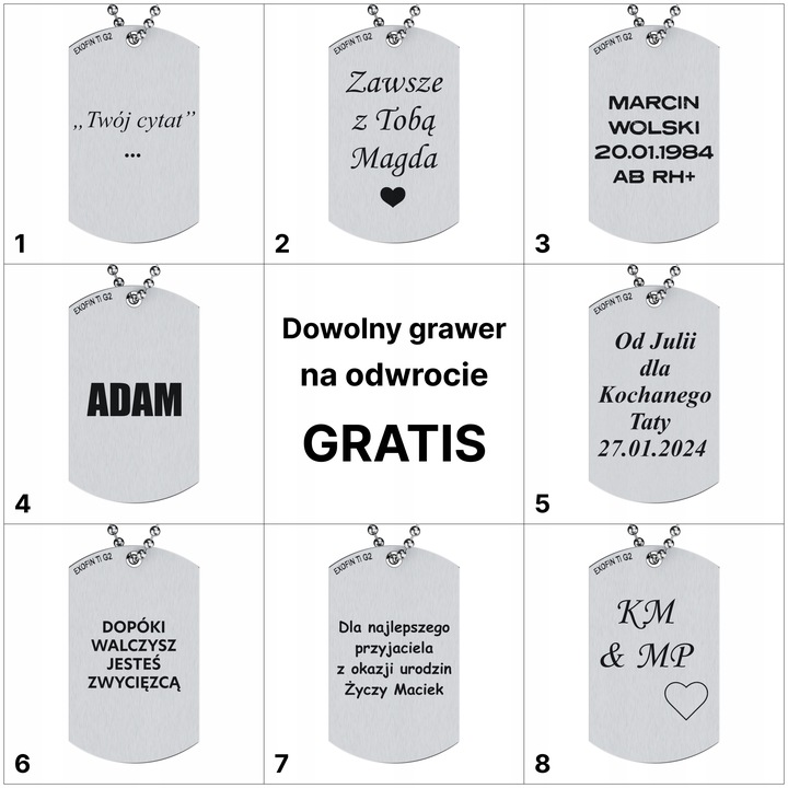 Nieśmiertelnik Tytanowy Orzeł 3RP z GRAWEREM GRATIS + Łańcuszek WHEAT