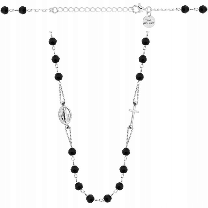 SREBRNY ŁAŃCUSZEK Z KAMIENIAMI, KRZYŻYKIEM I MEDALIKIEM 925 – 1,1MM 45cm