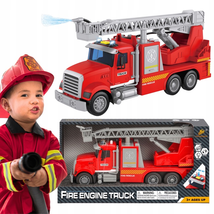 WÓZ STRAŻACKI STRAŻ POŻARNA STRZELA WODĄ ZE ŚWIATŁEM I DŹWIĘKIEM Z NAPĘDEM