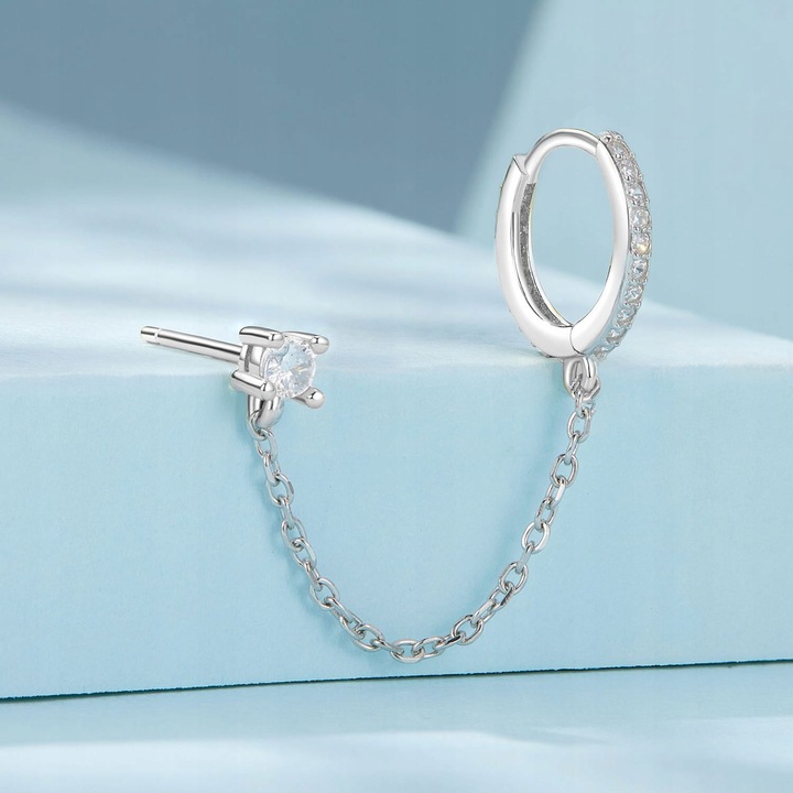 K570 Kolczyki z kryształkami połączone łańcuszkiem srebrne zatrzask sztyft