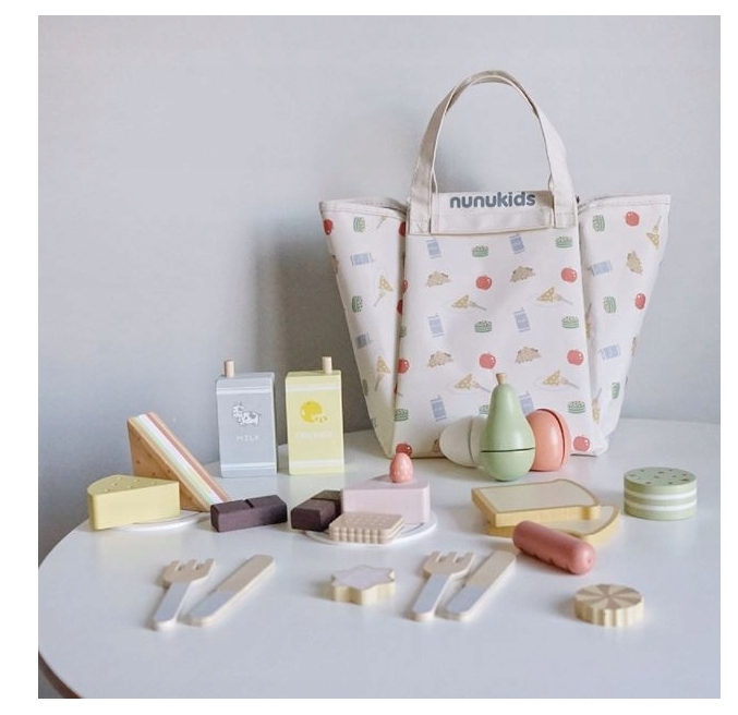 Drewniany Zestaw Piknikowy Dla Dzieci Nunukids Piknik Torba Mata Akcesoria