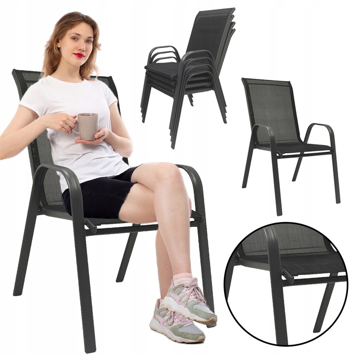 WYGODNE METALOWE NOWOCZESNE KRZESŁO OGRODOWE TARAS BALKON MAJORKA CZARNY