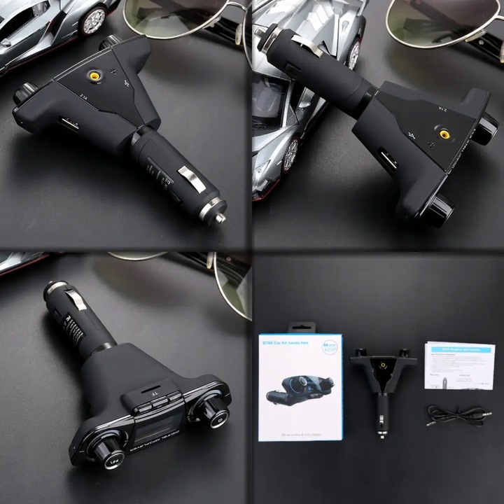 Transmiter Samochodowy FM Bluetooth 5.0 USB micro SD 8w1 AUX Ładowarka