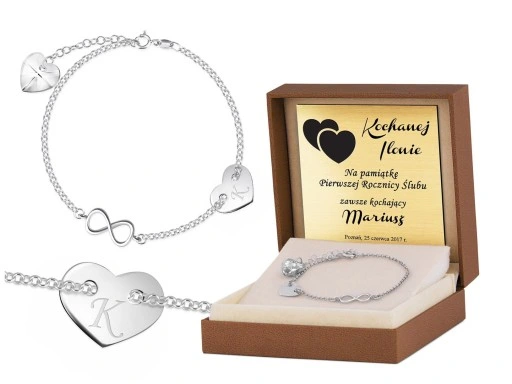 SREBRNA BRANSOLETKA 925 SERDUSZKO GRAWER