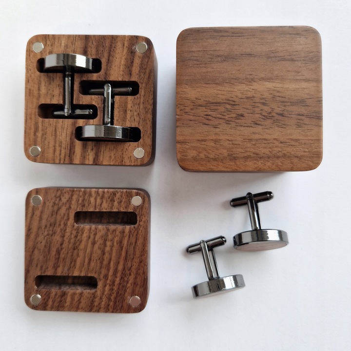 DREWNIANE SPINKI DO MANKIETÓW KOSZULI W PUDEŁKU ZESTAW Z PUDEŁKIEM