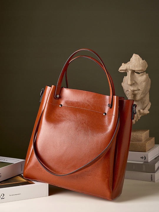 TOREBKA DAMSKA NA RAMIĘ SKÓRZANA TORBA CZARNY DO RĘKI SHOPPER PASEK