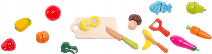 Drewniane Warzywa Owoce do Krojenia Zestaw na Rzep 17 elementów