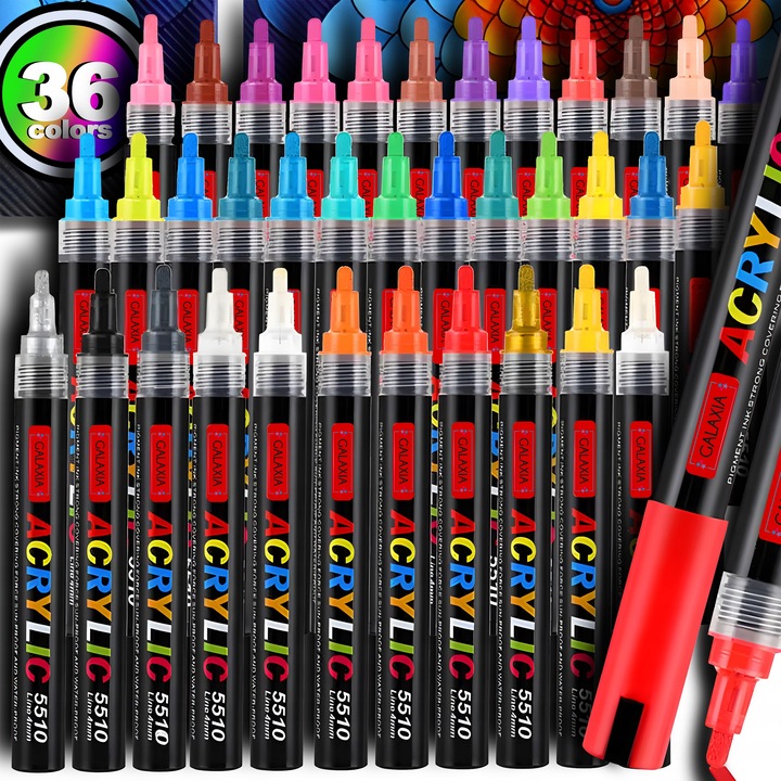 MARKERY AKRYLOWE ZESTAW 36 SZT Pisaki Flamastry Mazaki WODOODPORNE Z FARBĄ