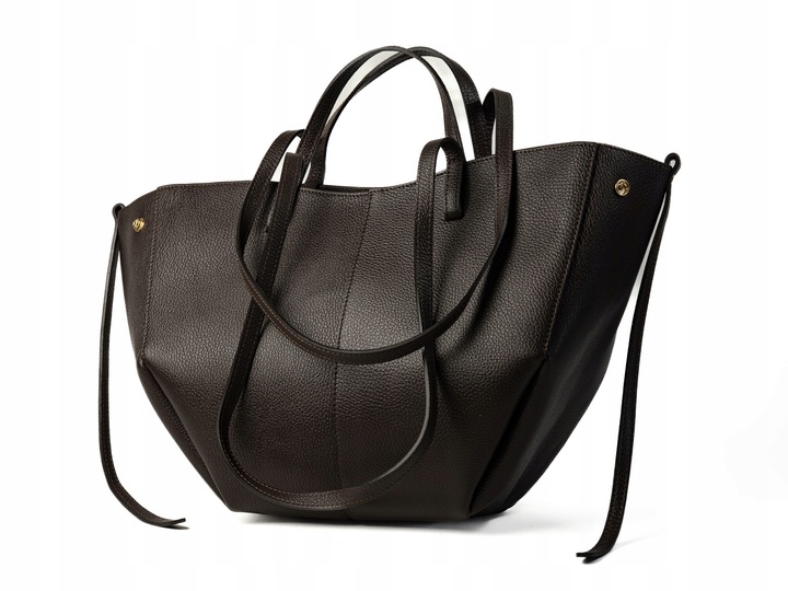 Torebka Damska Duża Skórzana Shopper Włoska Elegancka Czekoladowa