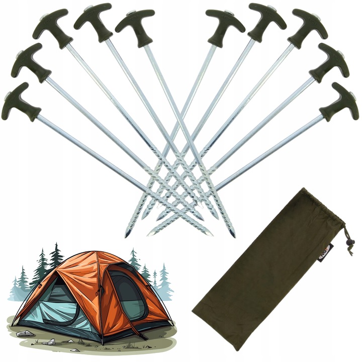 Śledzie do Namiotu 30cm Długie NGT Szpilki Wkręcane Wojskowe Kotwy Metalowe