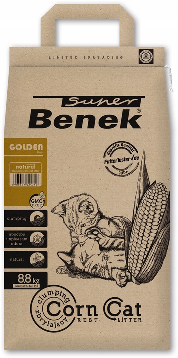 Benek Corn Cat Golden 2x14L Kukurydziany Wałeczki Gruby Żwirek dla kota