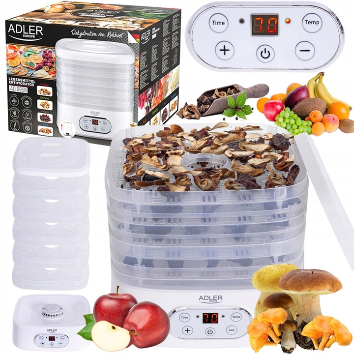 SUSZARKA DO GRZYBÓW 550W OWOCÓW WARZYW ZIÓŁ 5 SIT Z WYŚWIETLACZEM LED