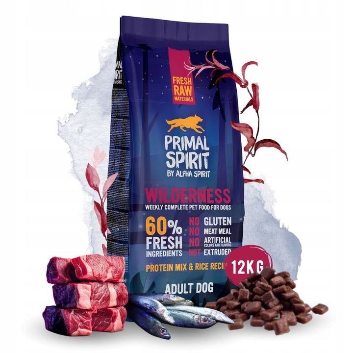 Primal Spirit Karma dla psa WILDERNESS 60% Mięsa WIEPRZOWINA KURCZAK 12kg