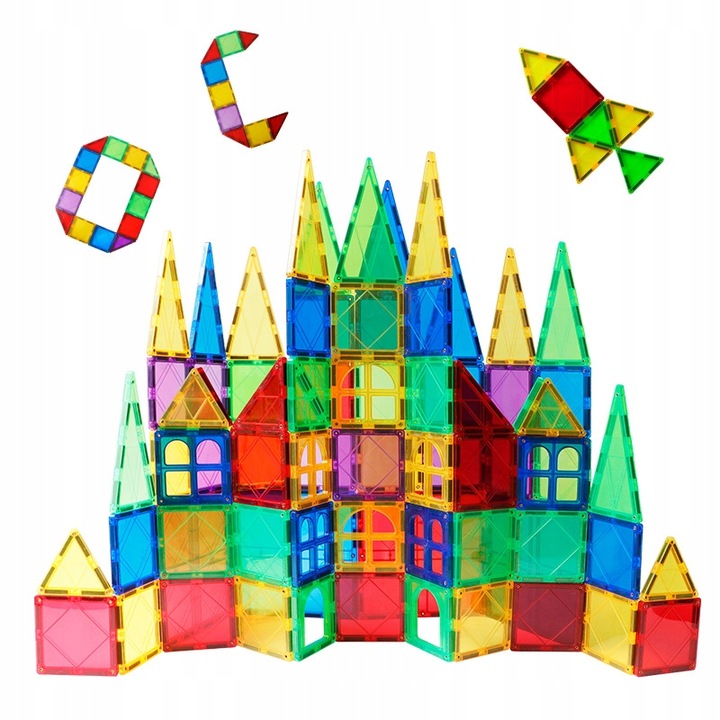 KLOCKI MAGNETYCZNE KONSTRUKCYJNE EDUKACYJNE ZESTAW 100 EL DUŻE PANELE 3D