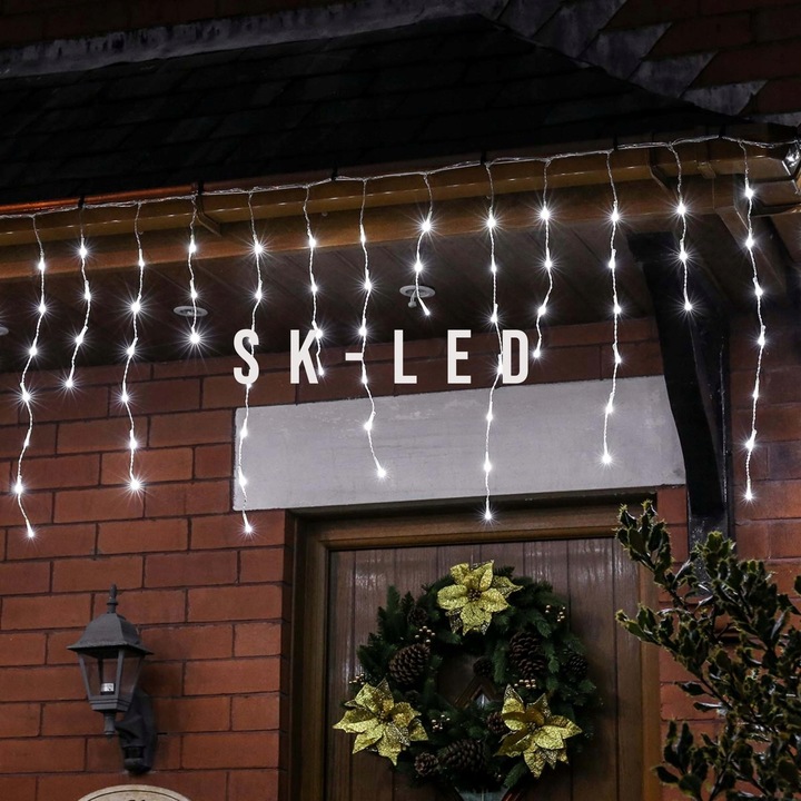 KURTYNA ŚWIETLNA 200 LED 9,5m SOPLE GIRLANDA LED BIAŁA ZIMNA PROGRAMATOR