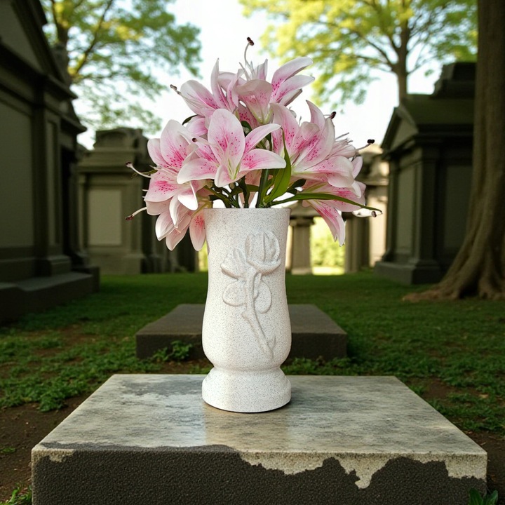 Wazon Nagrobny, Wazon na cmentarz Memorial Rose - Biały Marmurek