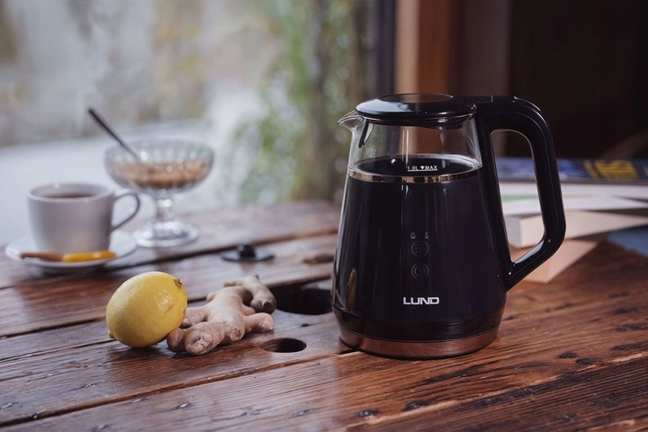 CZAJNIK ELEKTRYCZNY LUND 1100W 1L CZARNY Z REGULACJĄ TEMPERATURY 40-100°C