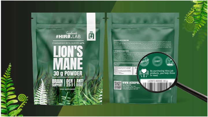 LION'S MANE SOPLÓWKA JEŻOWATA EKSTRAKT PAMIĘĆ 500mg DER 25:1 30g HIRO.LAB