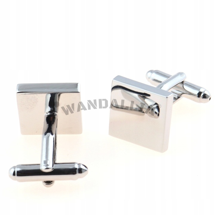 WANDALLIA Spinki do mankietów SP-MN-190 Kwadratowe Srebrne Stylowe Ślubne