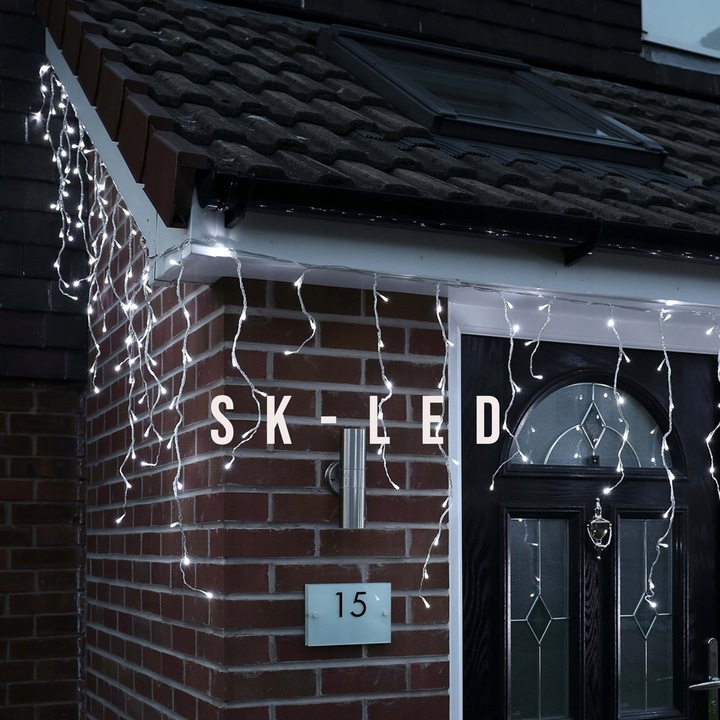 KURTYNA ŚWIETLNA 200 LED 9,5m SOPLE GIRLANDA LED BIAŁA ZIMNA PROGRAMATOR