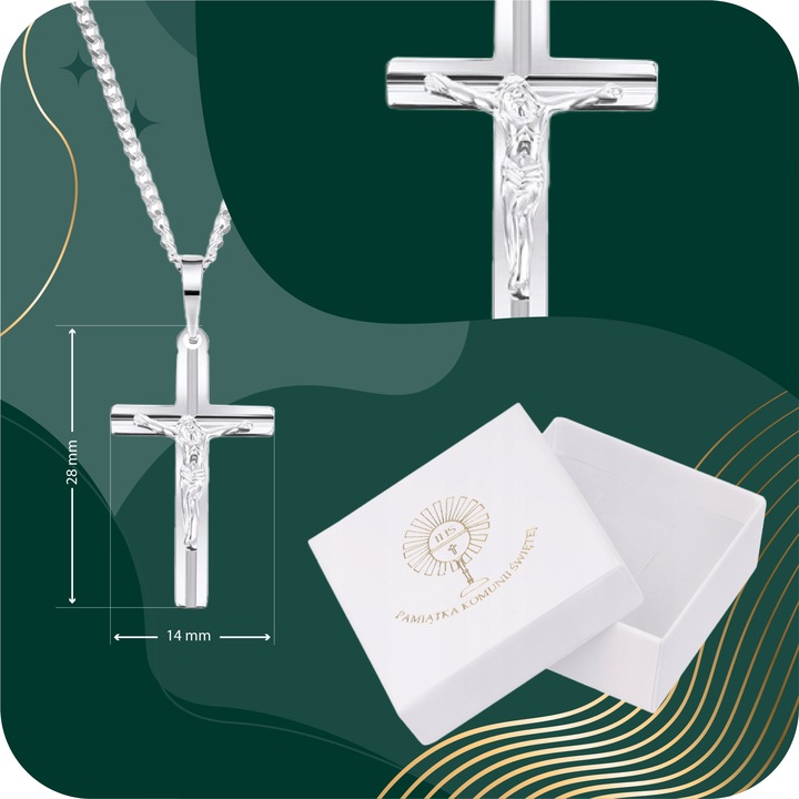 SREBRNY Łańcuszek komunijny chrzest Medalik Krzyżyk krzyż Komunia 925