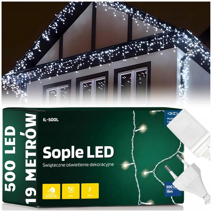 Światełka lampki świąteczne zewnętrzne sople na dom balkon ogrodowe 500 led