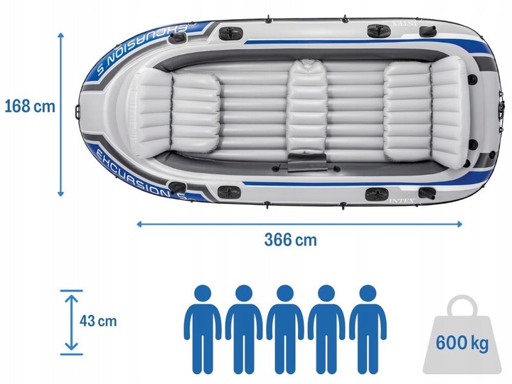 Ponton Wędkarski Excursion 5 osób Intex Pompka+Wiosła+Klej 68325 MODEL 2025