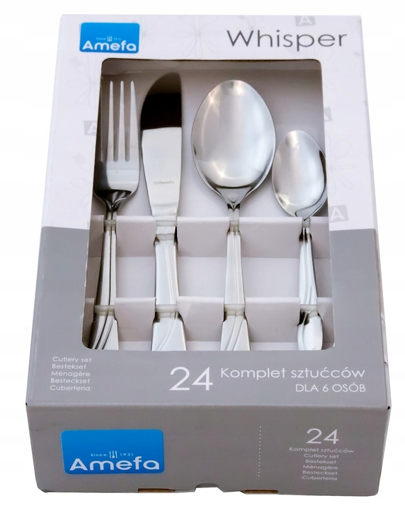 AMEFA 30 SZTUĆCE OBIADOWE 24 ZESTAW WHISPER WIDELCZYKI CIASTA TORTU 6