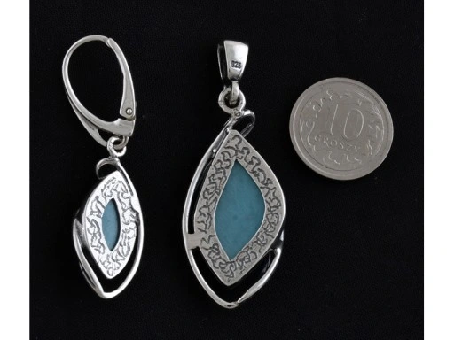 Komplet srebrny z Masą perłową turkusową z0735- 7,7g.