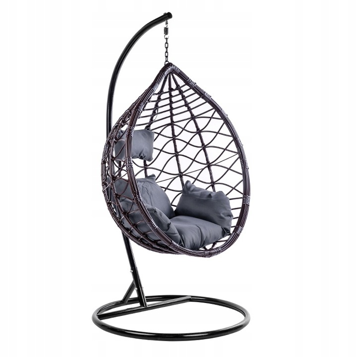 FOTEL OGRODOWY WISZĄCY KOKON DUŻY KOSZ VEGAS Z PODSTAWĄ PODUSZKA SZARA