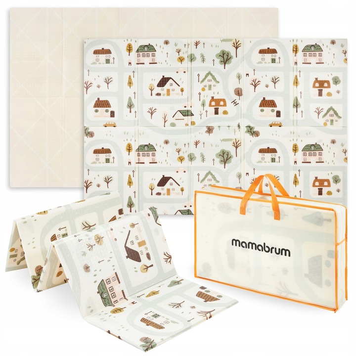 Dwustronna Mata Piankowa Składana 180x120 Urocze Miasteczko/Piaskowy Beż