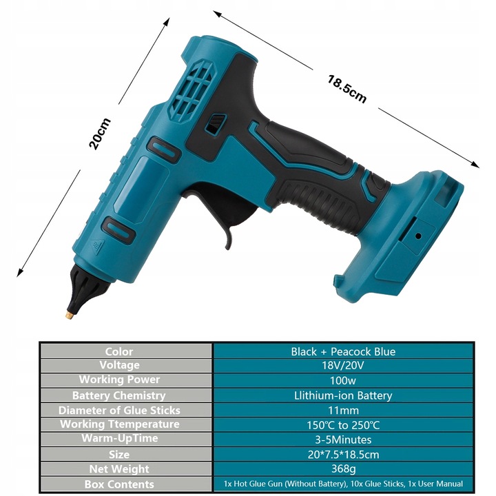 Akumulatorowy pistolet do kleju 100W