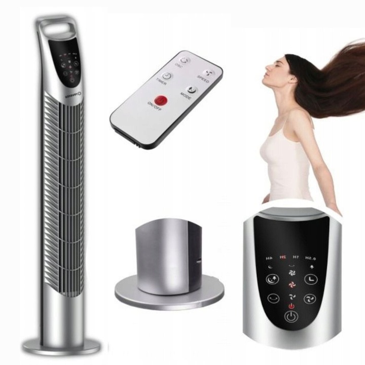 Wentylator Wiatrak Kolumnowy Obrotowy Revento Zephyr Srebrny/Szary + PILOT