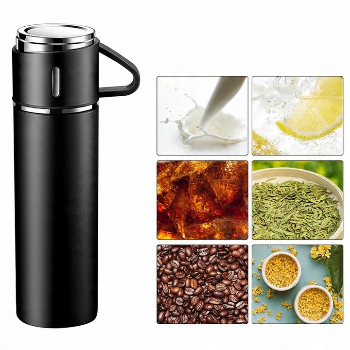 Termos Kubek DO KAWY HERBATY z dzióbkiem VACUUM LOCK STALOWY CZARNY