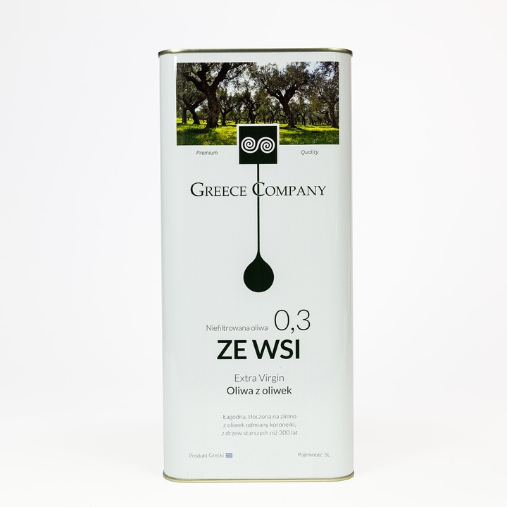 Oliwa z oliwek ZE WSI niefiltrowana Extra Virgin łagodna 0,3% 5 l