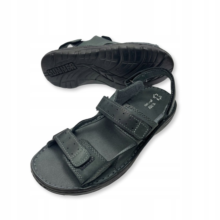 SANDAŁY MĘSKIE SKÓRZANE OBUWIE BUTY NA RZEPY SKÓRA BYDLĘCA + GRATIS ŁYŻKA