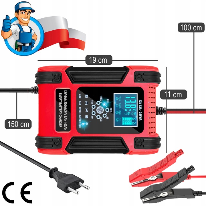 Prostownik SAMOCHODOWY AUTOMATYCZNY Z FUNKCJĄ NAPRAWY AKUMULATORÓW 12V 24V