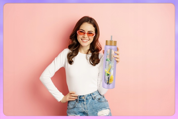 BUTELKA SZKLANA NA WODĘ NAPOJE ZE SŁOMKĄ SITKIEM SZCZELNA DUŻA BIDON 1,2L