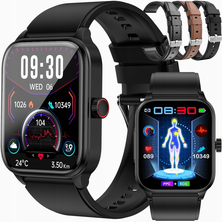 SMARTWATCH ZEGAREK TEMPERATURA CIAŁA POMIARU CUKRU GLUKOZA 3 PASKI HRV NFC