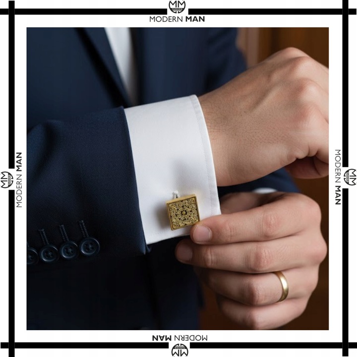 ZESTAW SPINKI DO MANKIETÓW I KRAWATU ZŁOTE NOWOCZESNE PREZENT DLA NIEGO