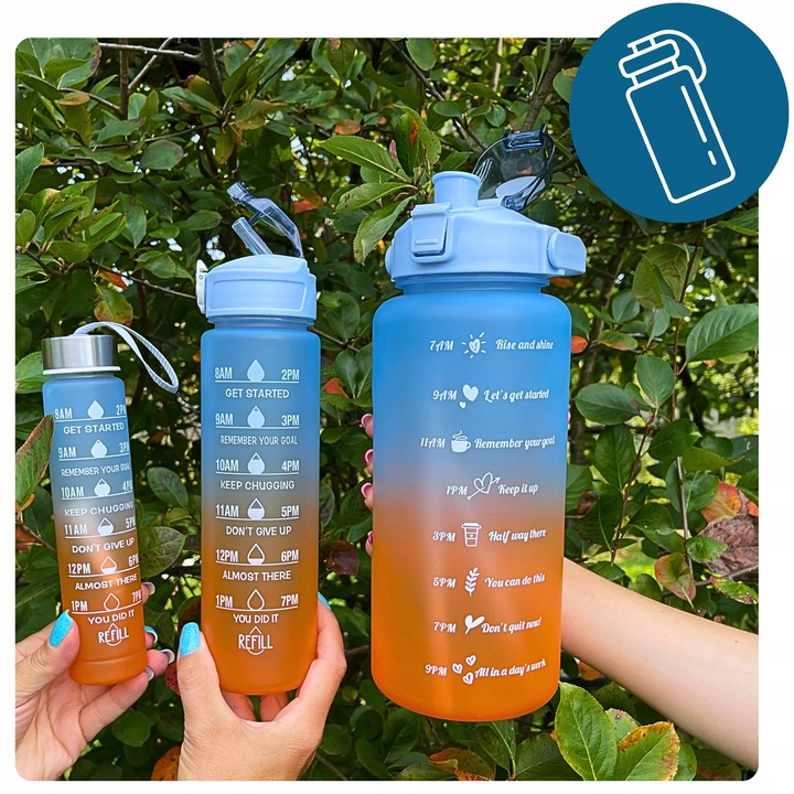 BIDON BUTELKA na WODĘ MOTYWACYJNA Zestaw 3 SZT. SHAKER FITNES 2L 0,7L 0,3L