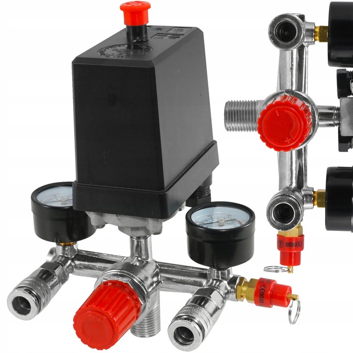 WYŁĄCZNIK CIŚNIENIOWY DO KOMPRESORA 230V PRESOSTAT REDUKTOR 8 BAR 1/2" 1/4"