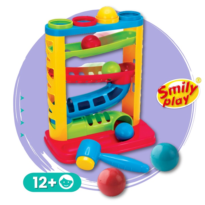 SMILY PLAY Zjeżdżalnia z piłeczkami i młotkiem piłeczki dla dzieci 12m+
