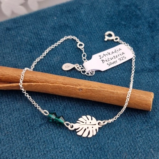 BRANSOLETKA SREBRNA LIŚĆ MONSTERA I KR. SWAROVSKI SREBRO 925